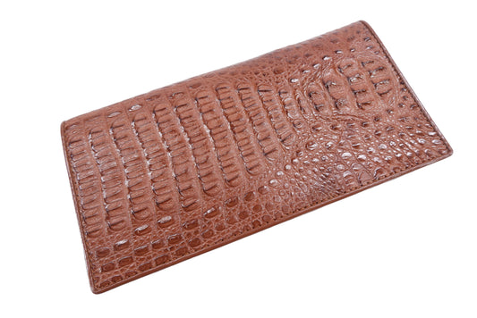 Genuine Caiman Crocodile Hornback Skin Leather Checkbook Long Wallet