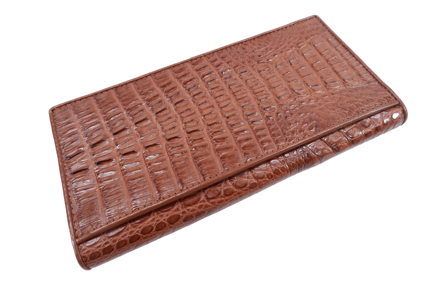 Genuine Caiman Crocodile Hornback Skin Leather Checkbook Long Wallet