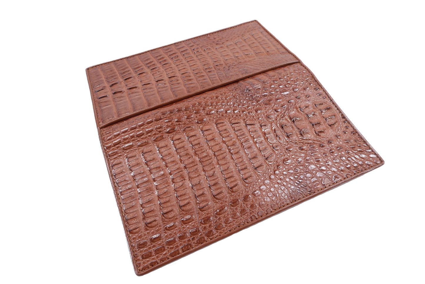 Genuine Caiman Crocodile Hornback Skin Leather Checkbook Long Wallet