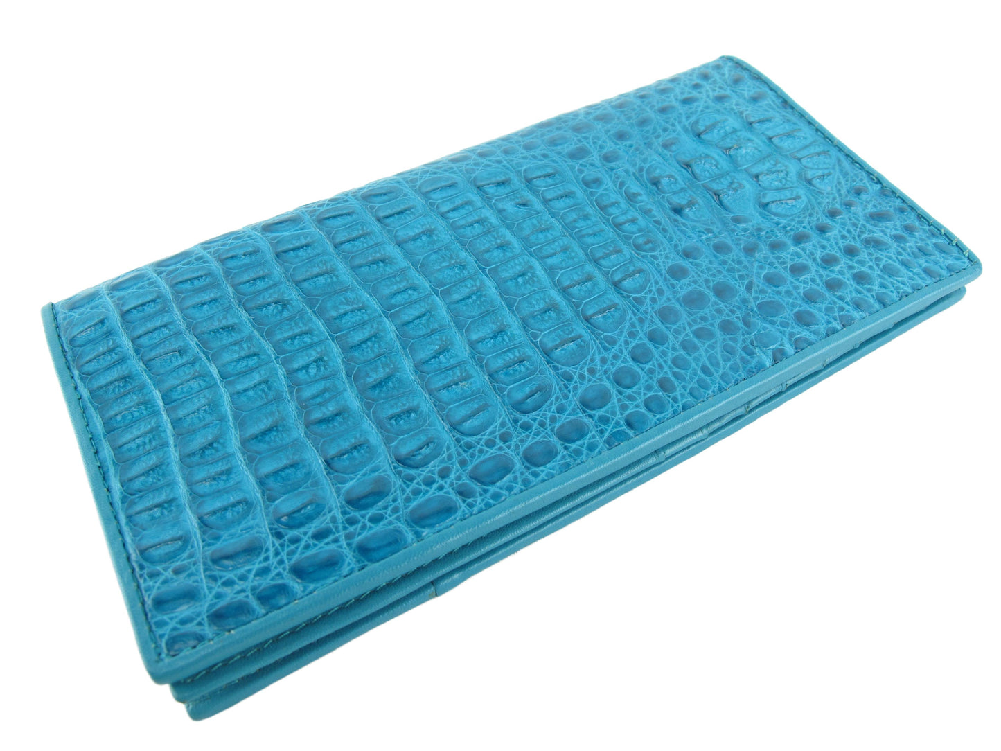 Genuine Caiman Crocodile Hornback Skin Leather Checkbook Long Wallet