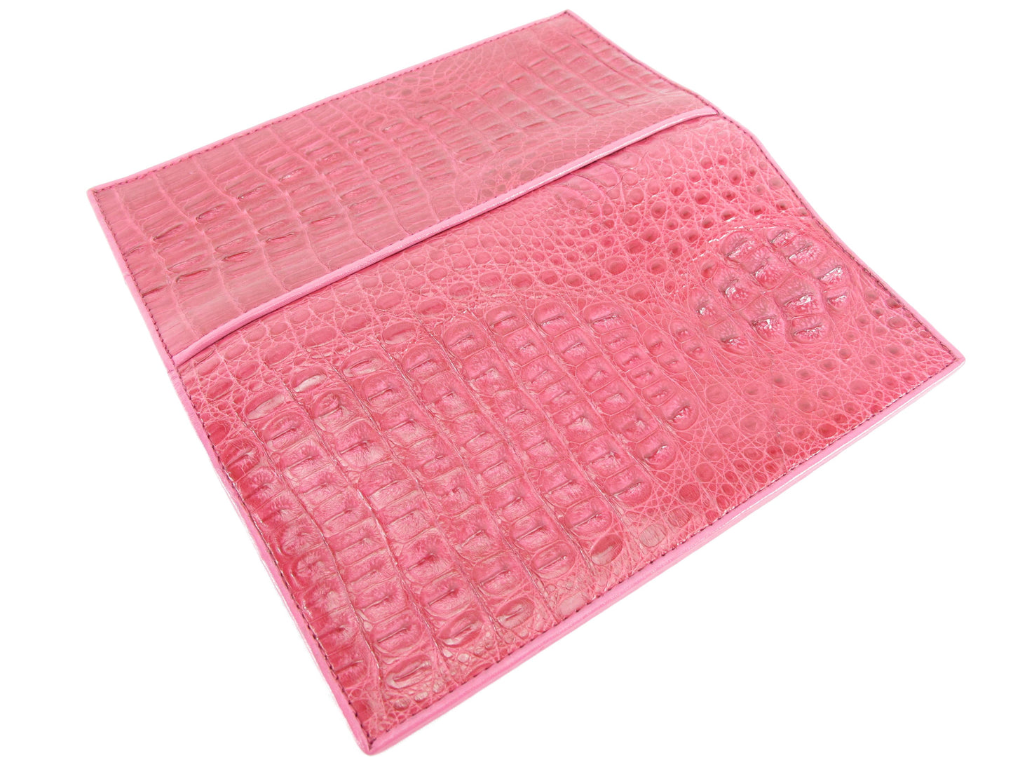Genuine Caiman Crocodile Hornback Skin Leather Checkbook Long Wallet