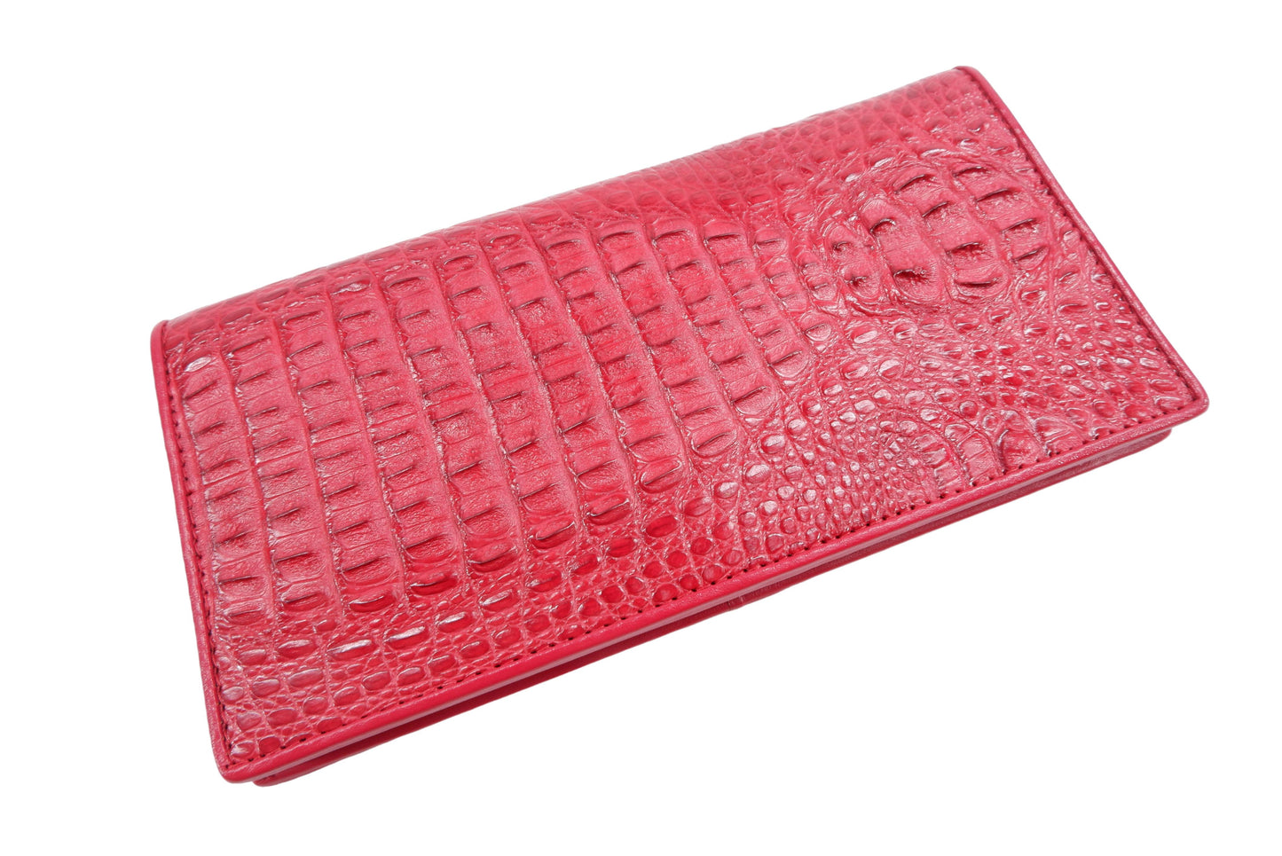 Genuine Caiman Crocodile Hornback Skin Leather Checkbook Long Wallet