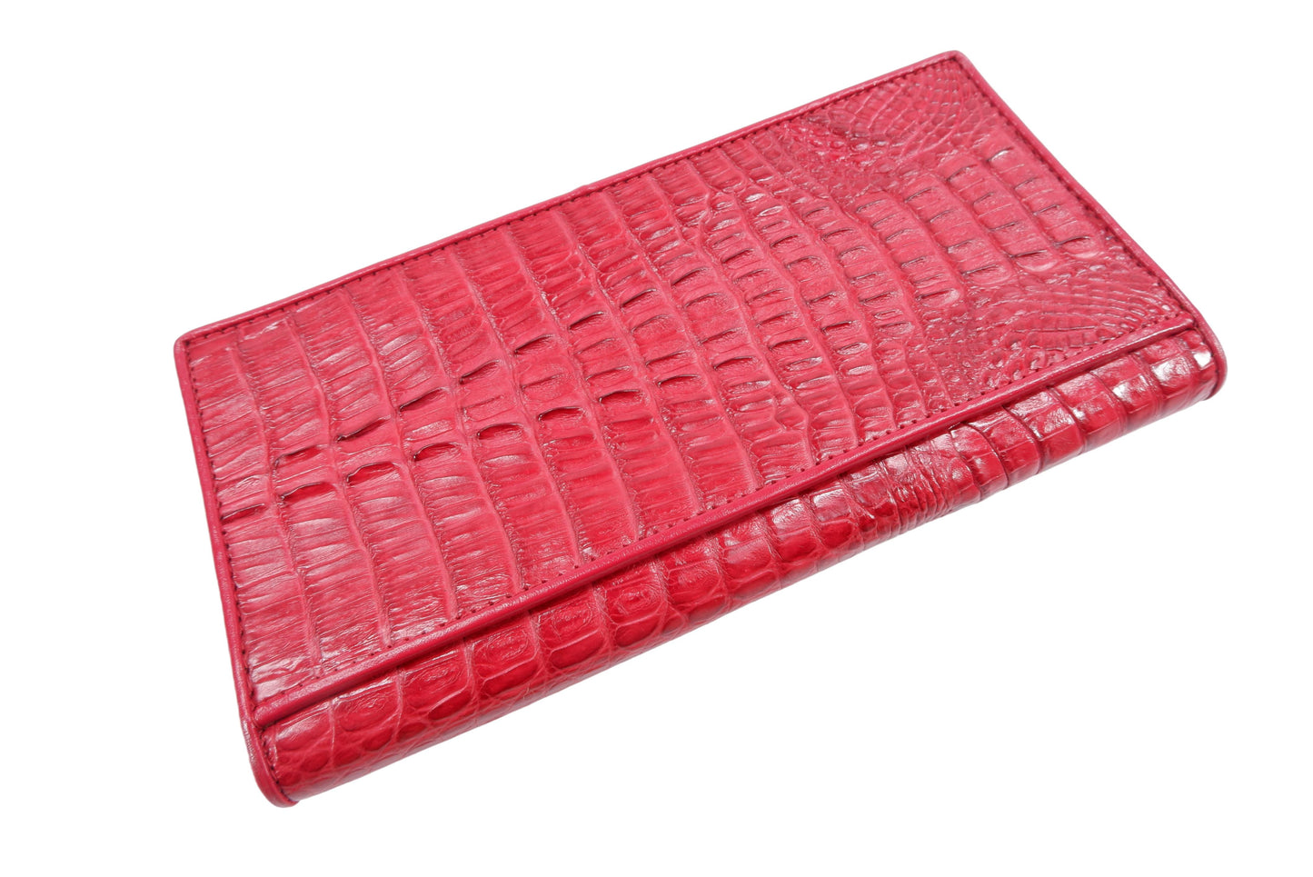 Genuine Caiman Crocodile Hornback Skin Leather Checkbook Long Wallet