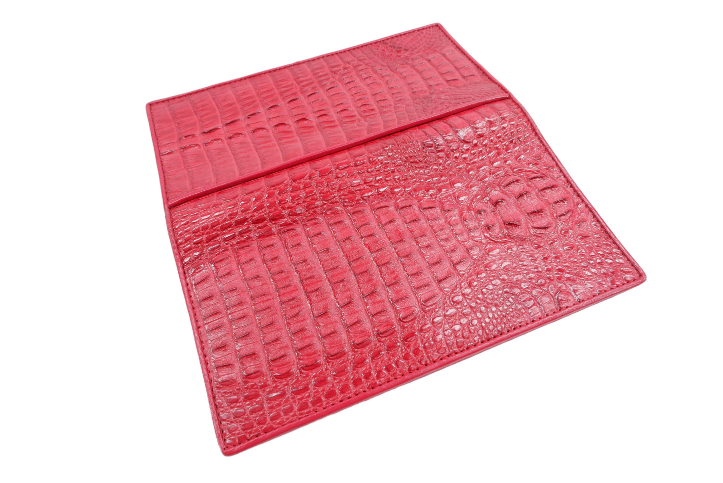 Genuine Caiman Crocodile Hornback Skin Leather Checkbook Long Wallet