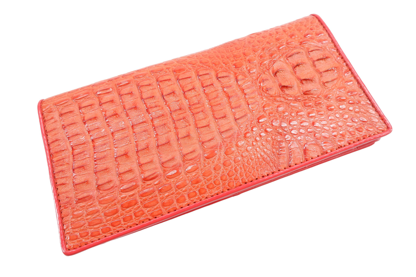 Genuine Caiman Crocodile Hornback Skin Leather Checkbook Long Wallet