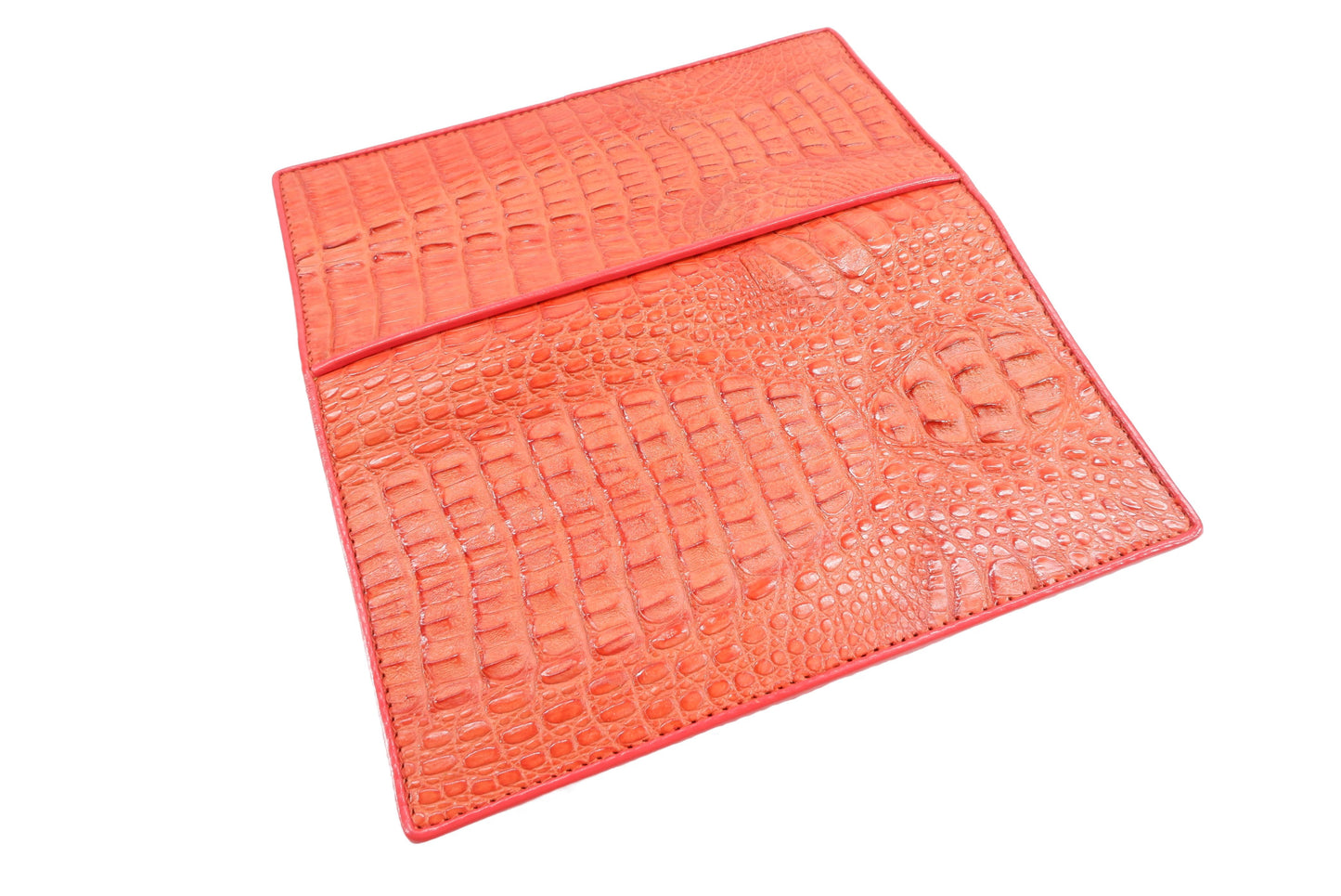 Genuine Caiman Crocodile Hornback Skin Leather Checkbook Long Wallet