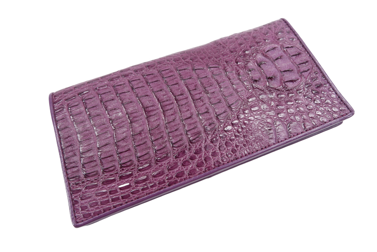Genuine Caiman Crocodile Hornback Skin Leather Checkbook Long Wallet