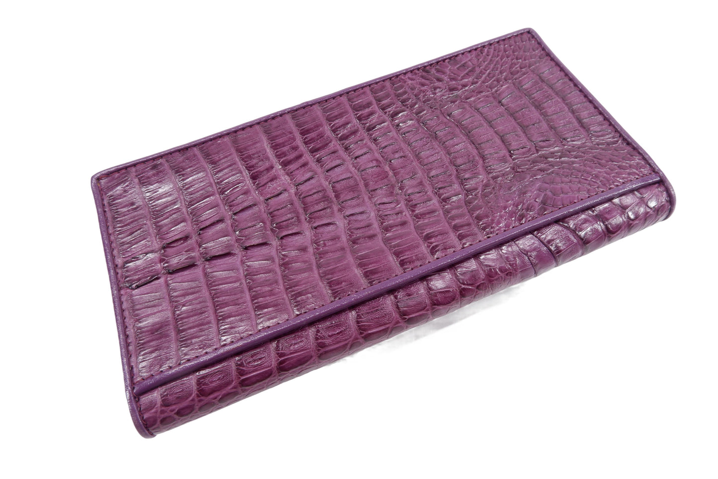 Genuine Caiman Crocodile Hornback Skin Leather Checkbook Long Wallet