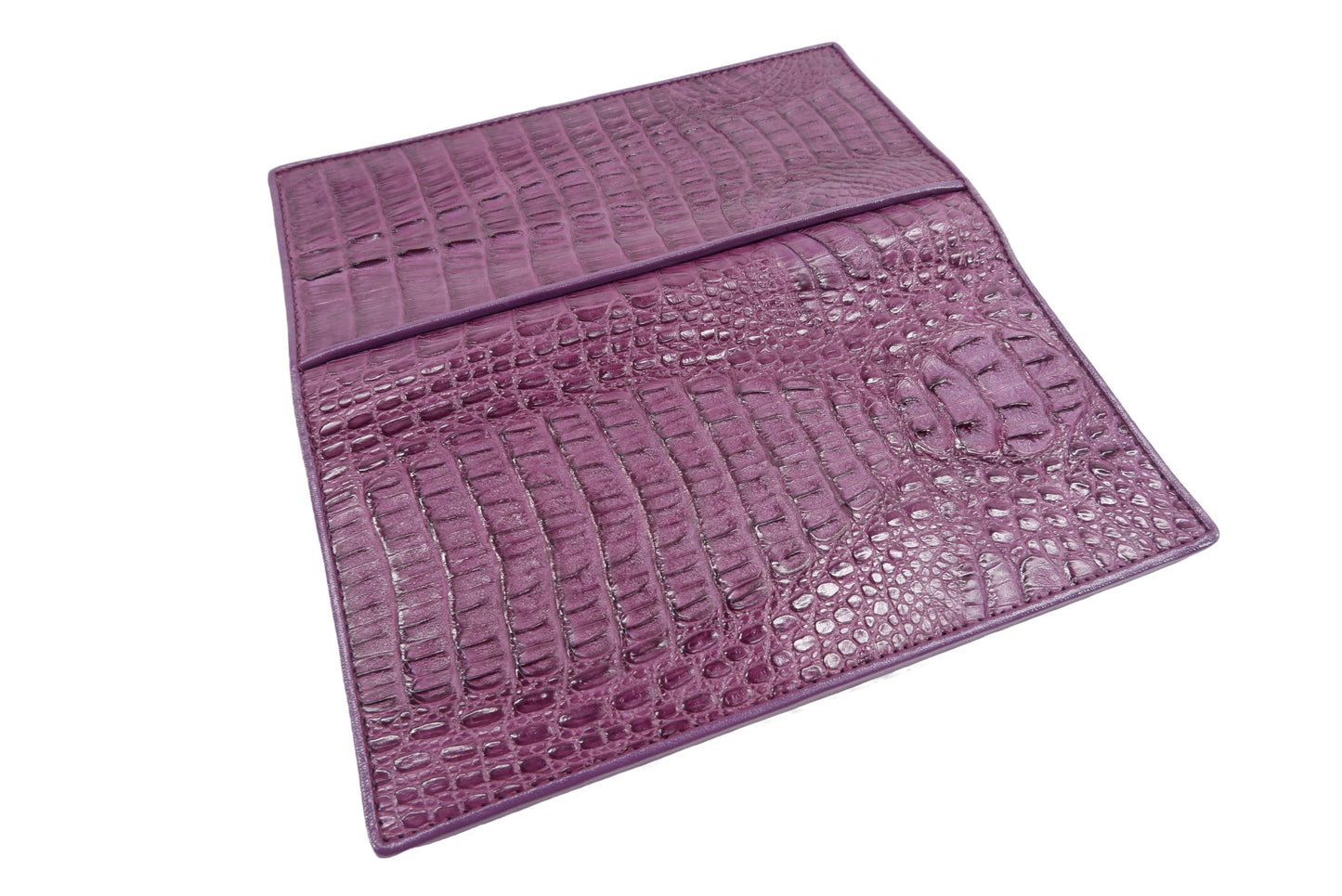 Genuine Caiman Crocodile Hornback Skin Leather Checkbook Long Wallet