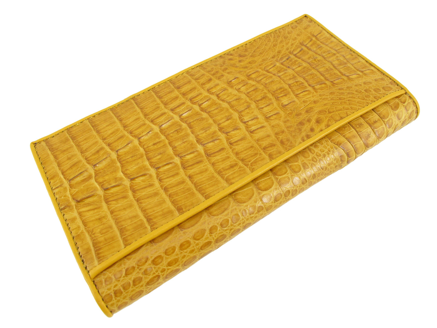 Genuine Caiman Crocodile Hornback Skin Leather Checkbook Long Wallet