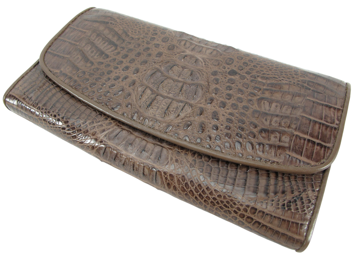 Genuine Caiman Crocodile Hornback Skin Leather Women's Trifold Clutch Wallet Purse