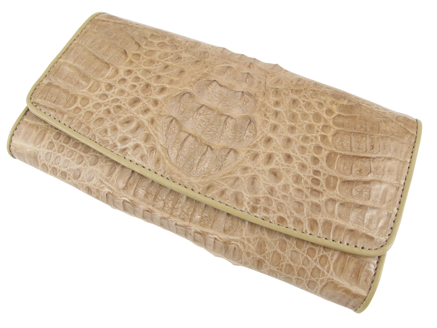 Genuine Caiman Crocodile Hornback Skin Leather Women's Trifold Clutch Wallet Purse
