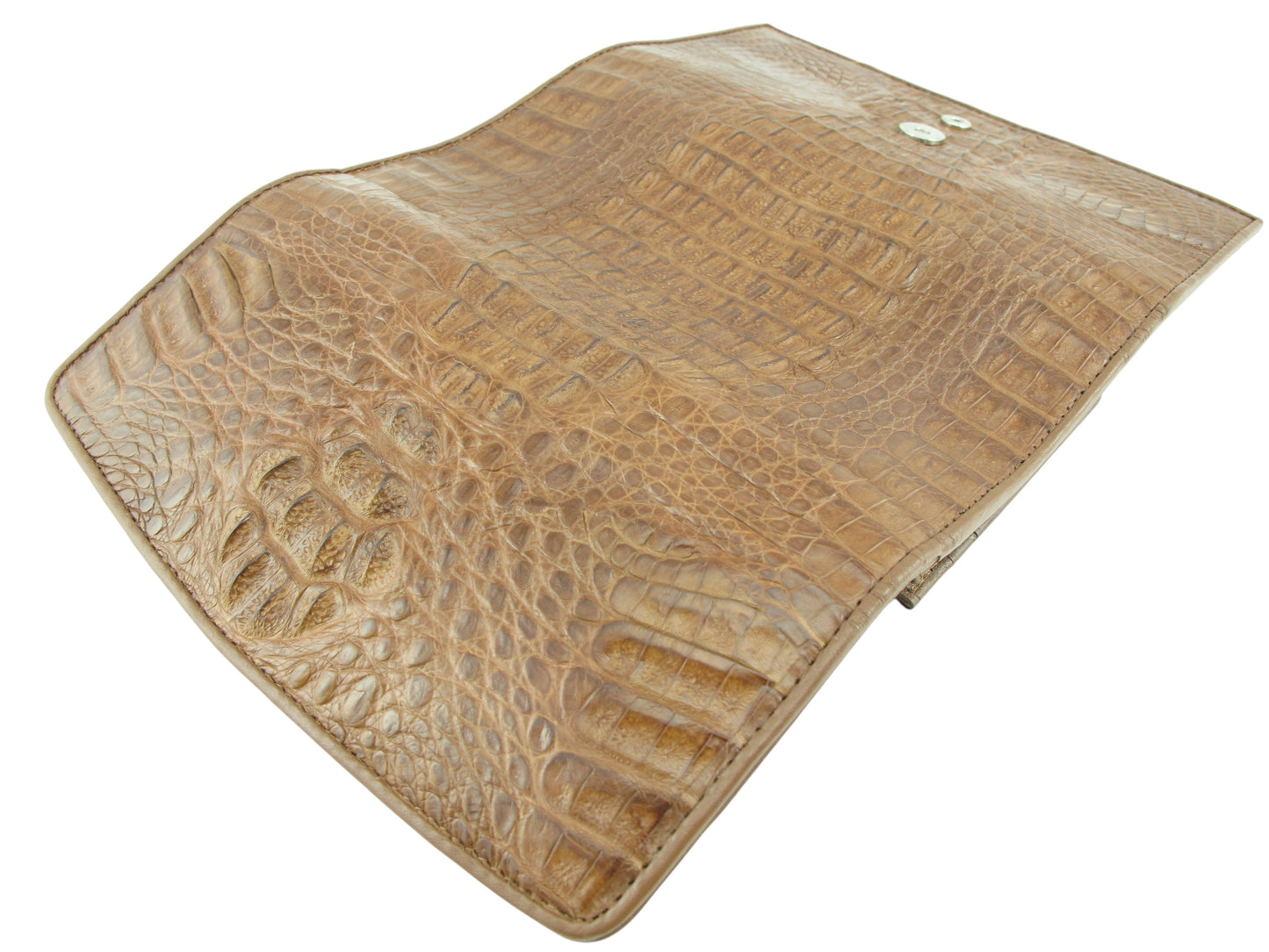 Genuine Caiman Crocodile Hornback Skin Leather Women's Trifold Clutch Wallet Purse