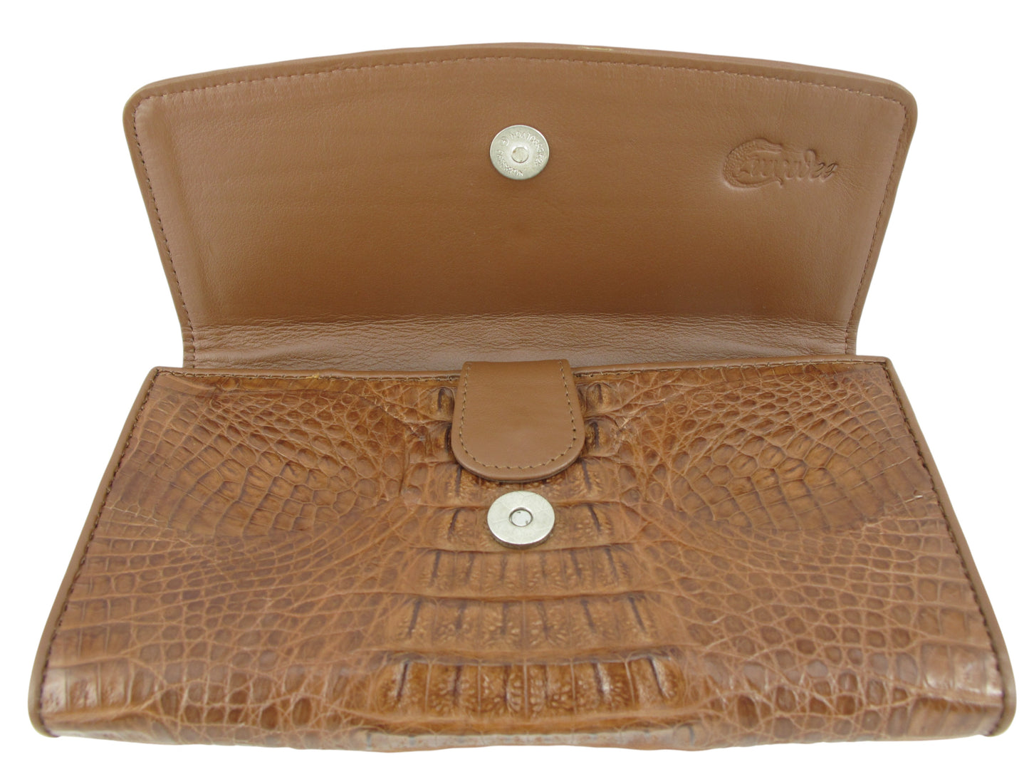 Genuine Caiman Crocodile Hornback Skin Leather Women's Trifold Clutch Wallet Purse
