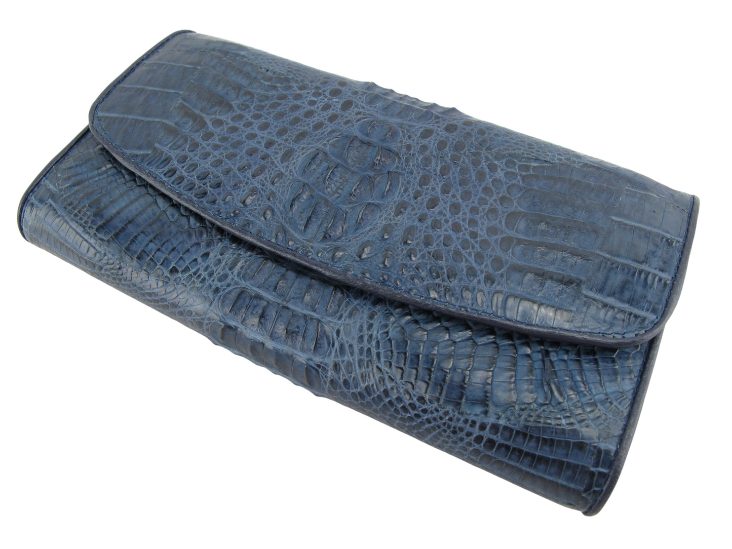 Genuine Caiman Crocodile Hornback Skin Leather Women's Trifold Clutch Wallet Purse