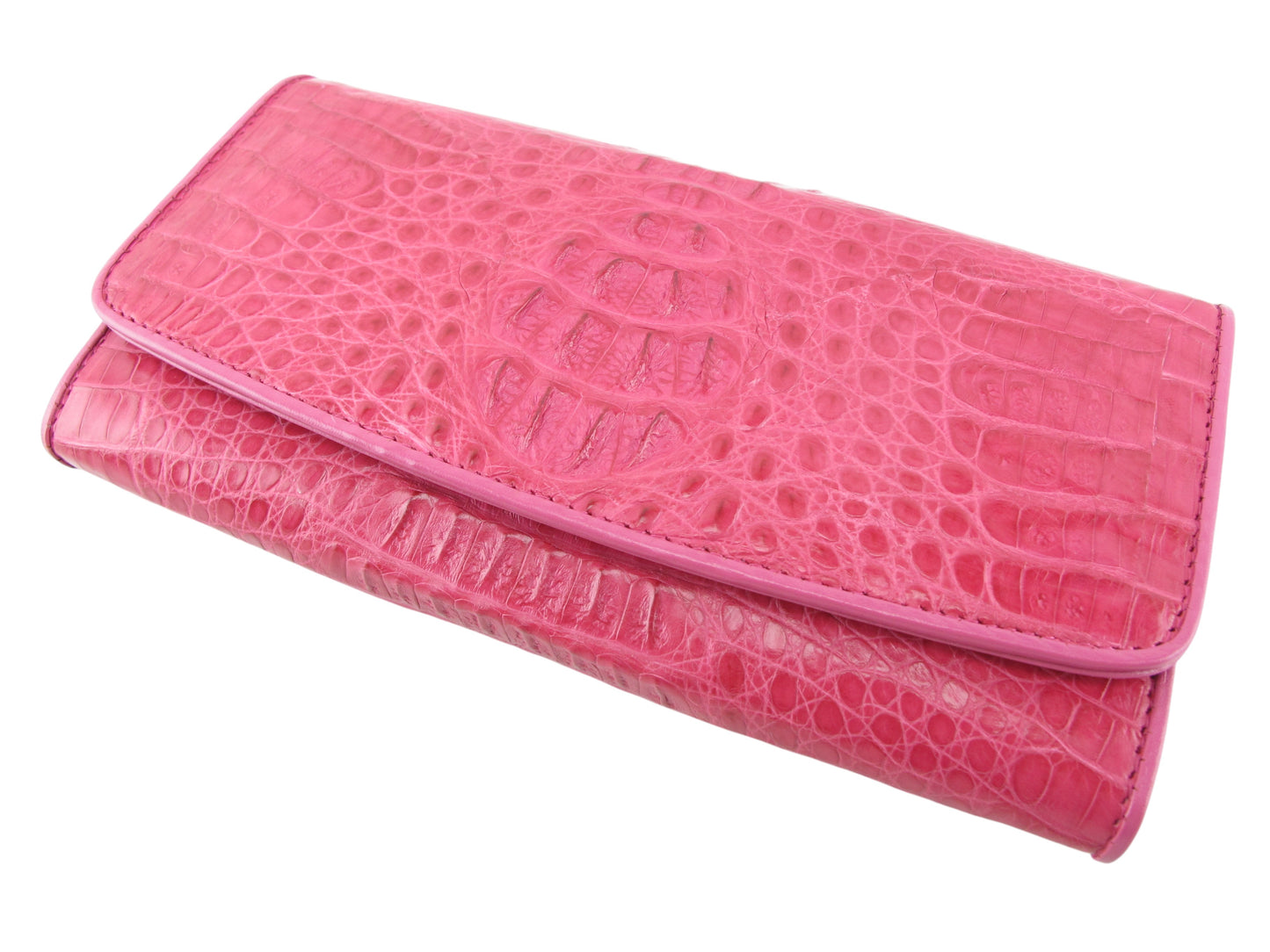 Genuine Caiman Crocodile Hornback Skin Leather Women's Trifold Clutch Wallet Purse
