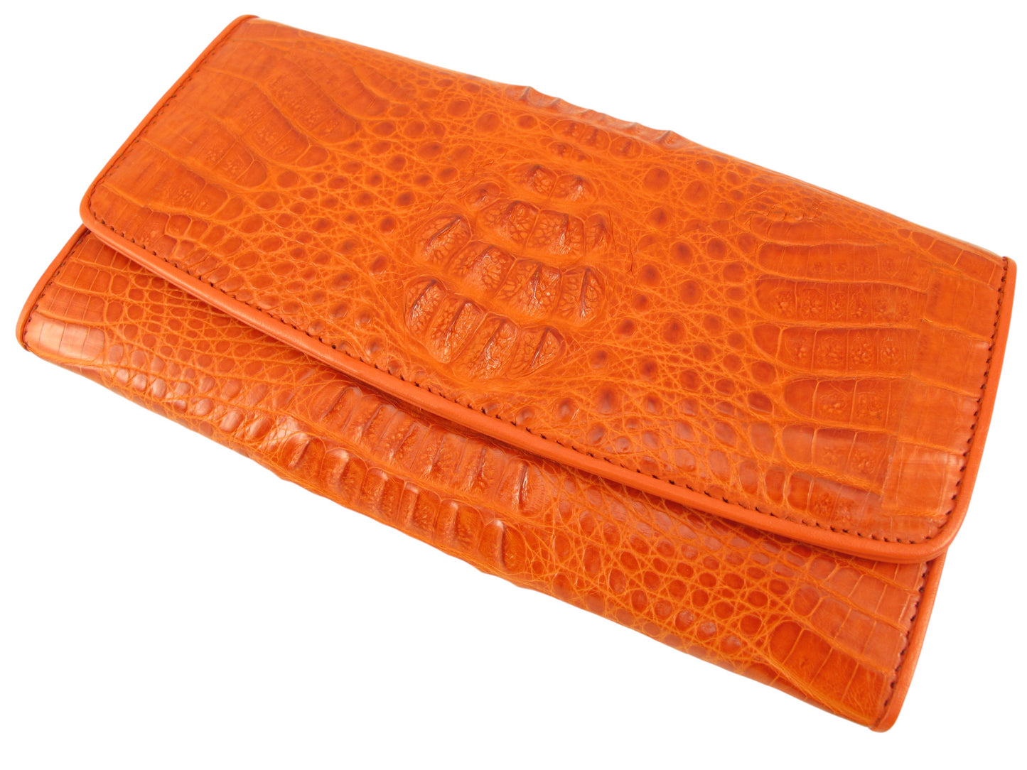 Genuine Caiman Crocodile Hornback Skin Leather Women's Trifold Clutch Wallet Purse