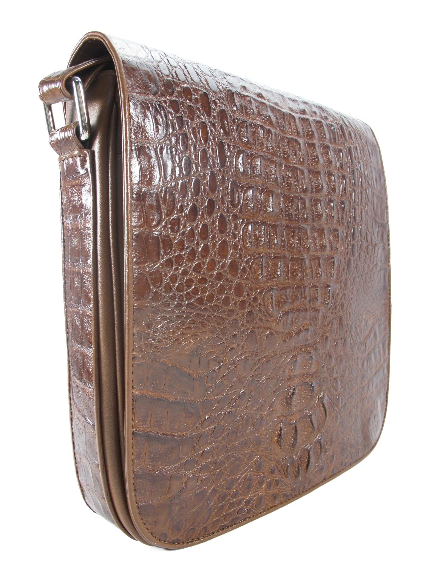 Genuine Crocodile Caiman Skin Leather Men's Crossbody Messenger Bag