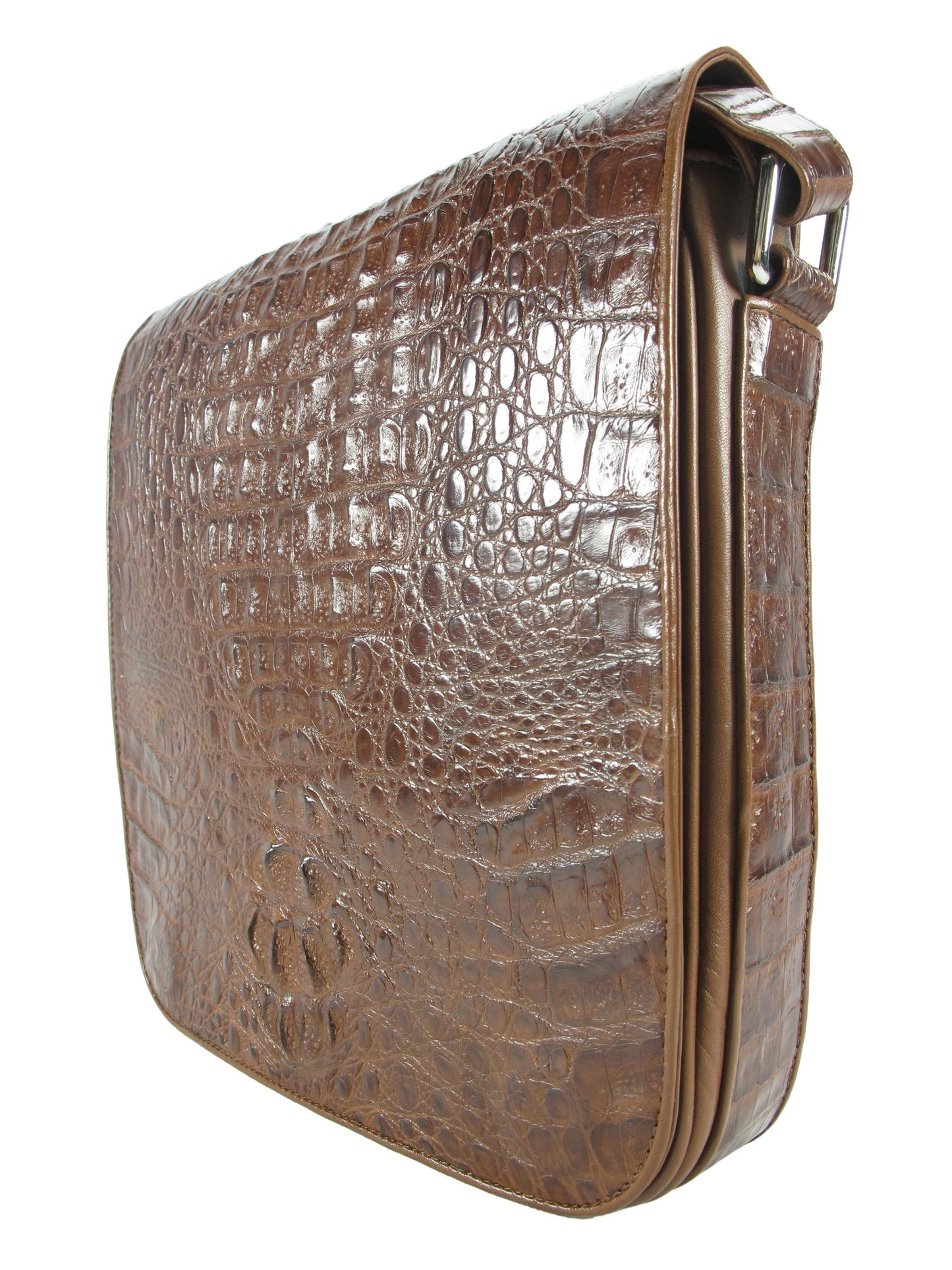 Genuine Crocodile Caiman Skin Leather Men's Crossbody Messenger Bag