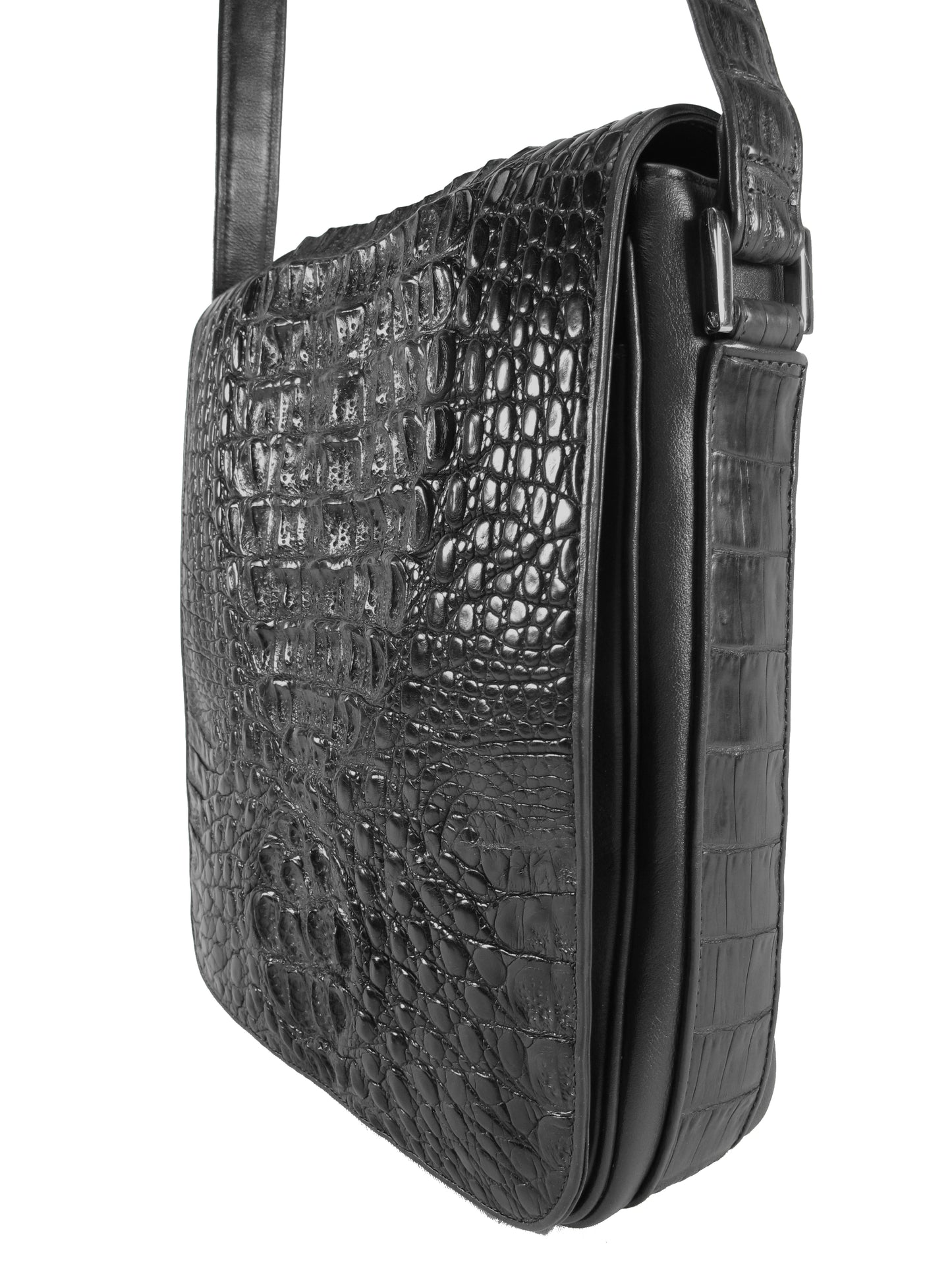 Genuine Crocodile Caiman Skin Leather Men's Crossbody Messenger Bag