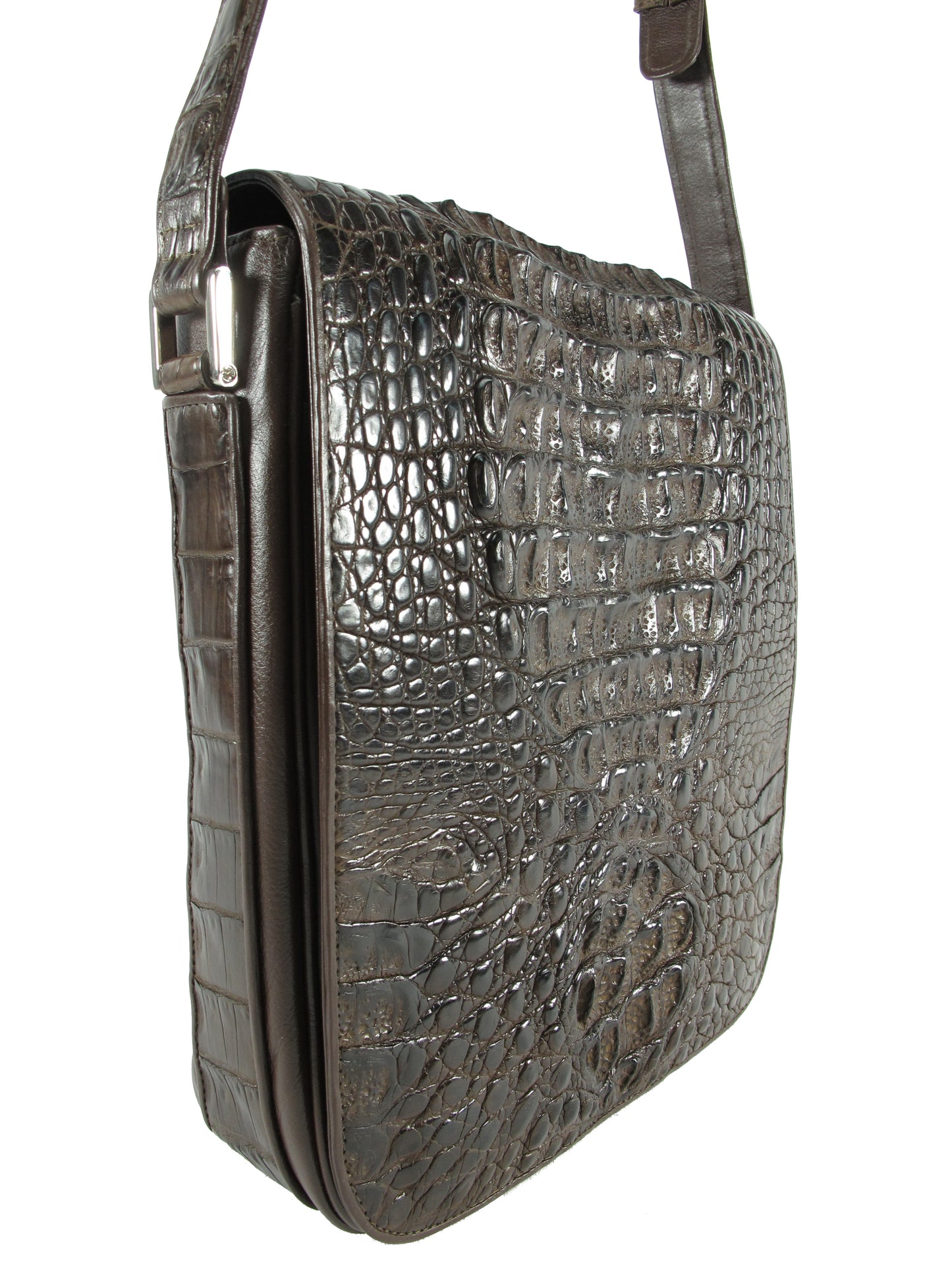Genuine Crocodile Caiman Skin Leather Men's Crossbody Messenger Bag