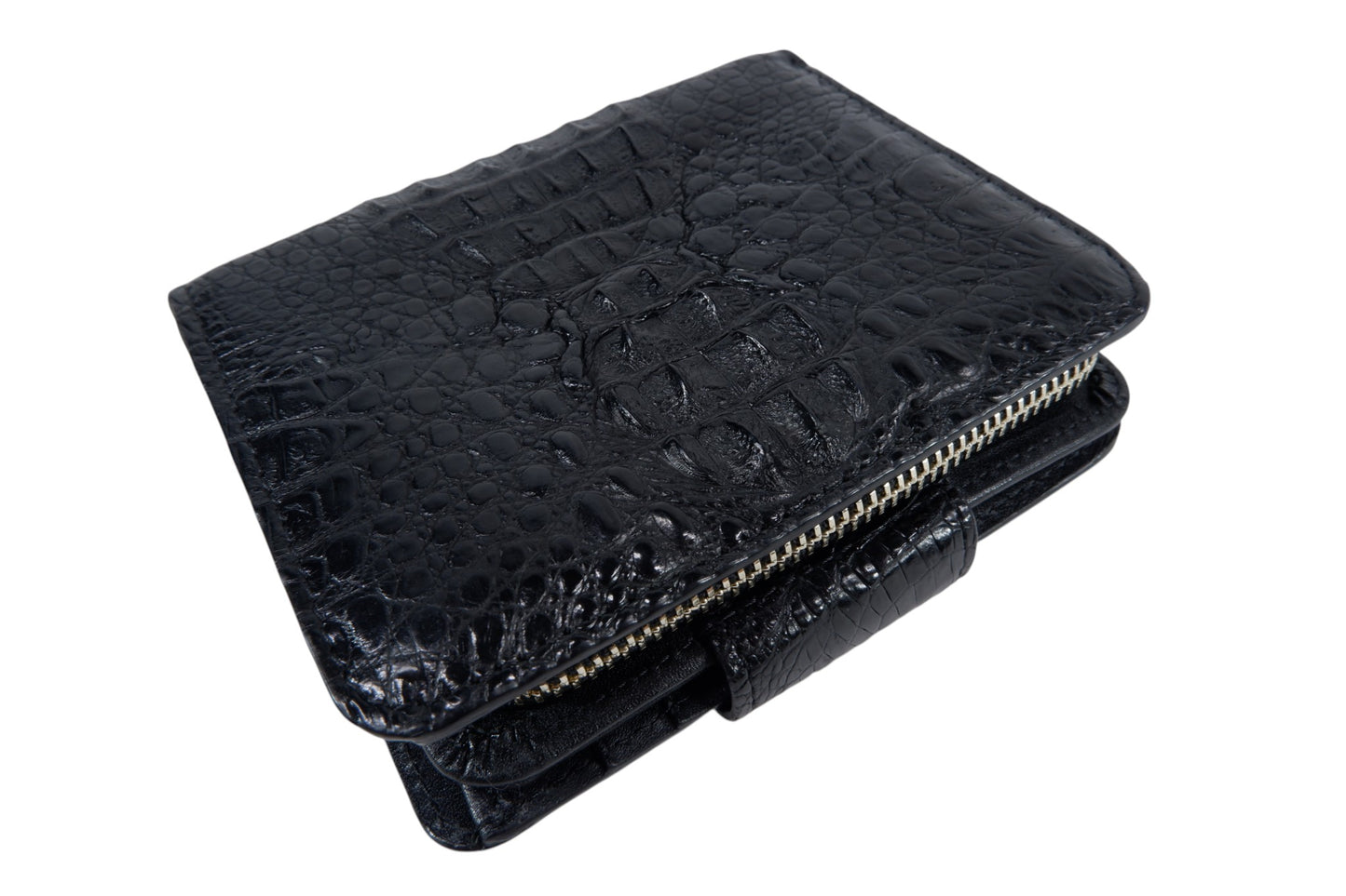 Genuine Caiman Skin Leather Medium Clutch Wallet Zip Coins Purse