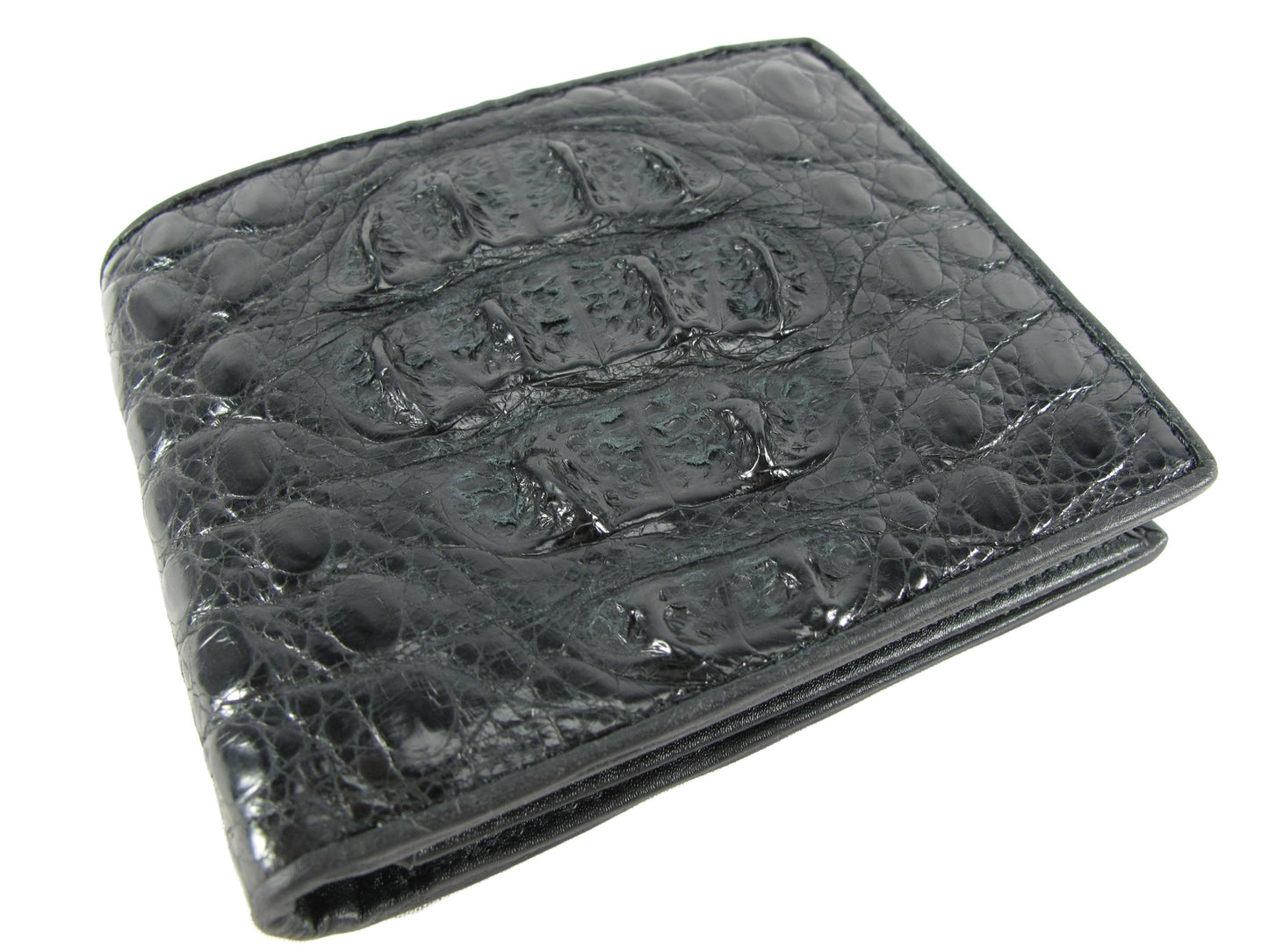 Genuine Caiman Crocodile Head Bump Skin Leather Bifold Wallet