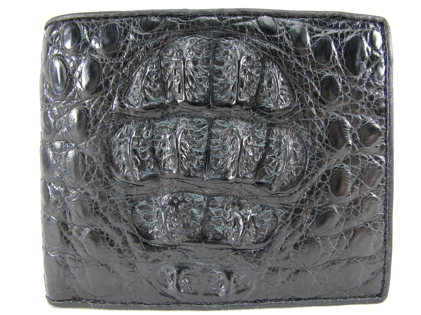 Genuine Caiman Crocodile Head Bump Skin Leather Bifold Wallet