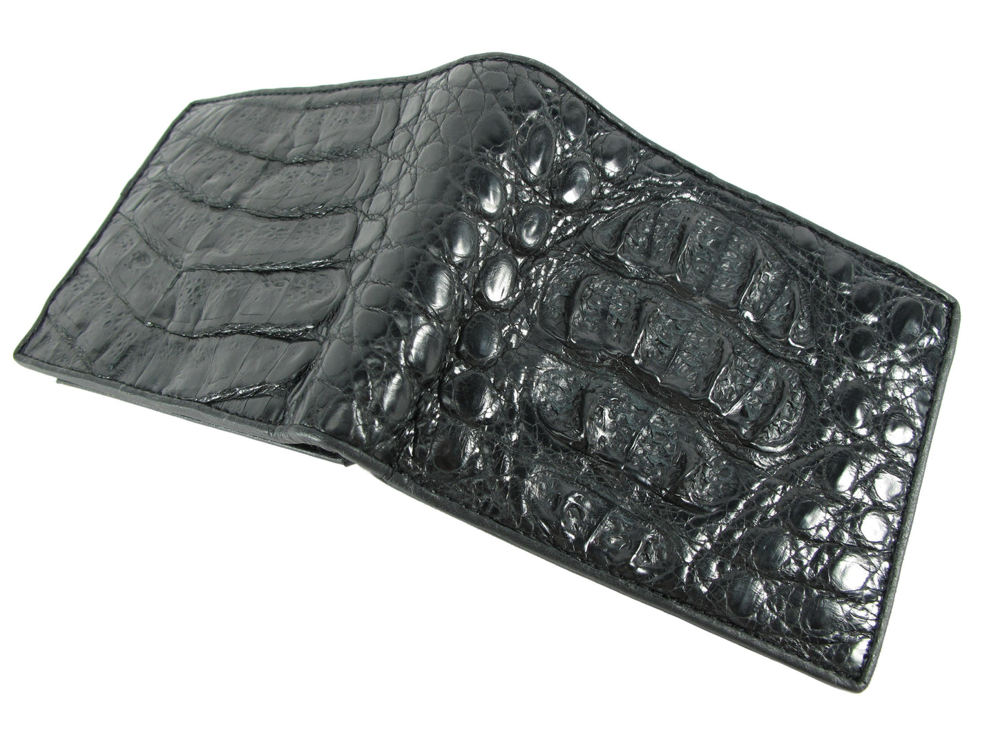 Genuine Caiman Crocodile Head Bump Skin Leather Bifold Wallet