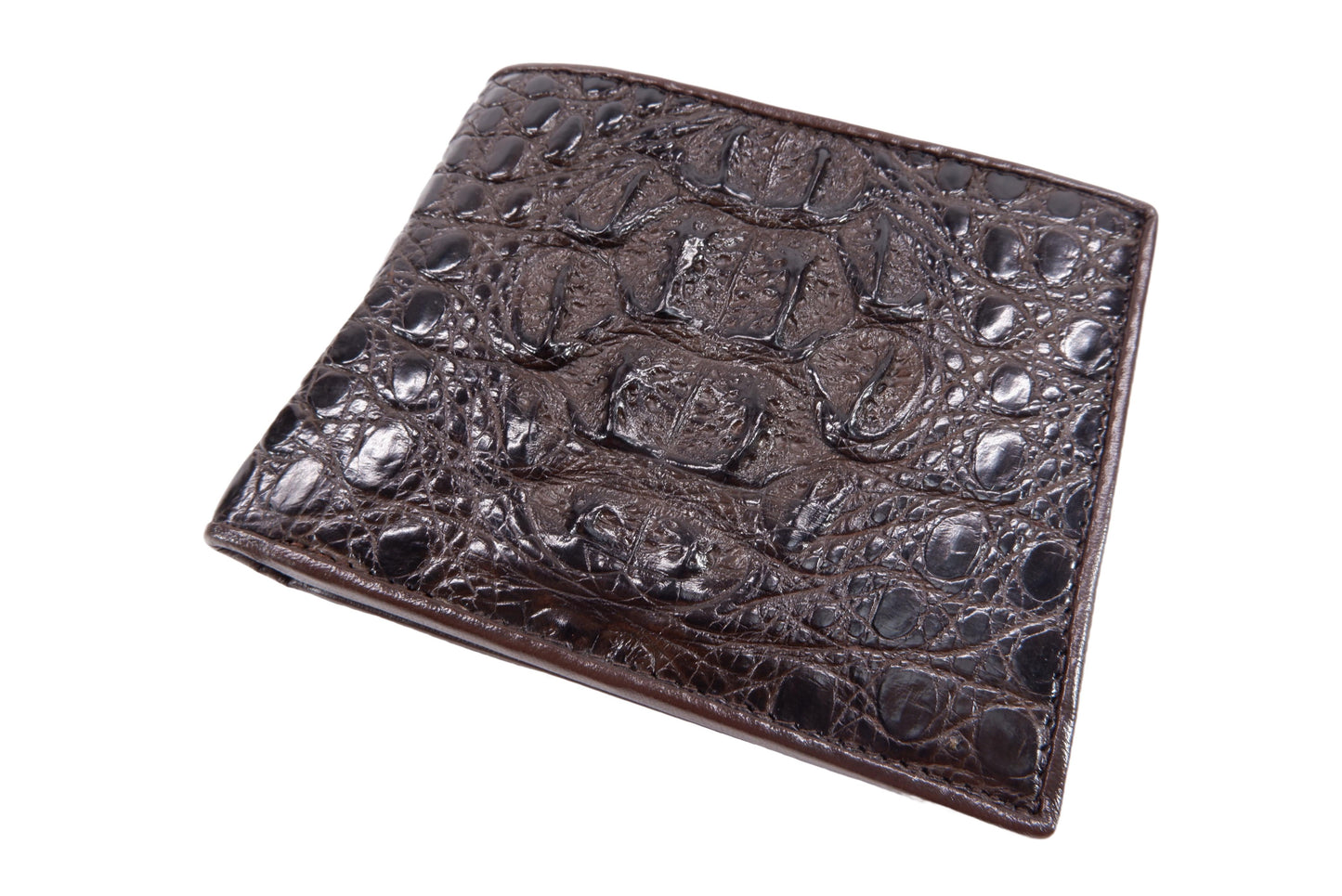 Genuine Caiman Crocodile Head Bump Skin Leather Bifold Wallet