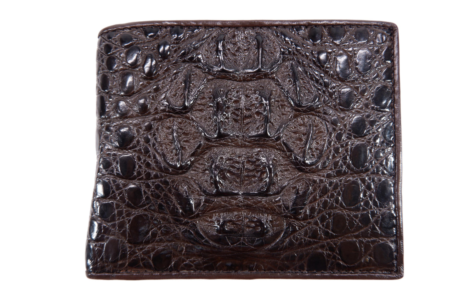 Genuine Caiman Crocodile Head Bump Skin Leather Bifold Wallet