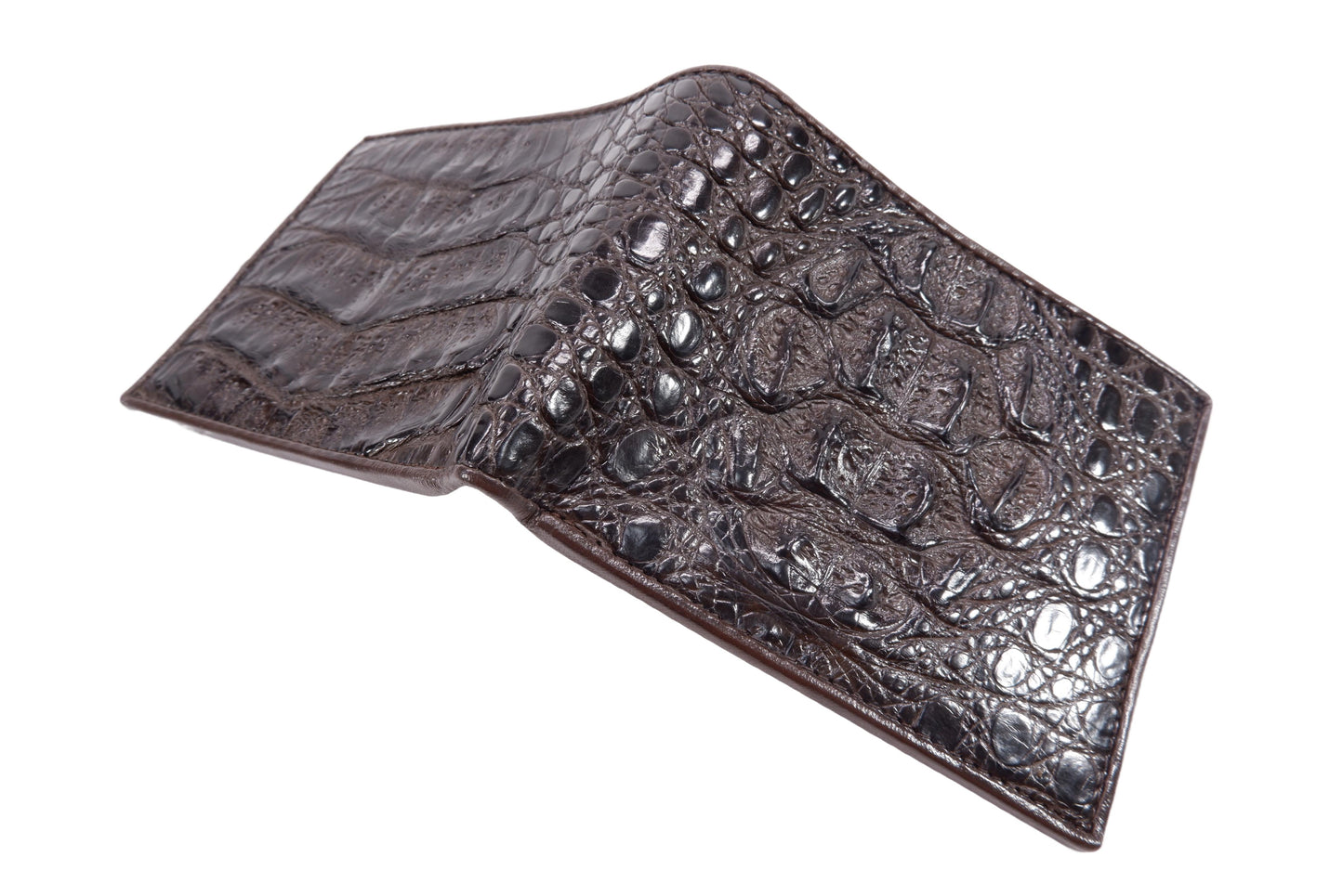Genuine Caiman Crocodile Head Bump Skin Leather Bifold Wallet