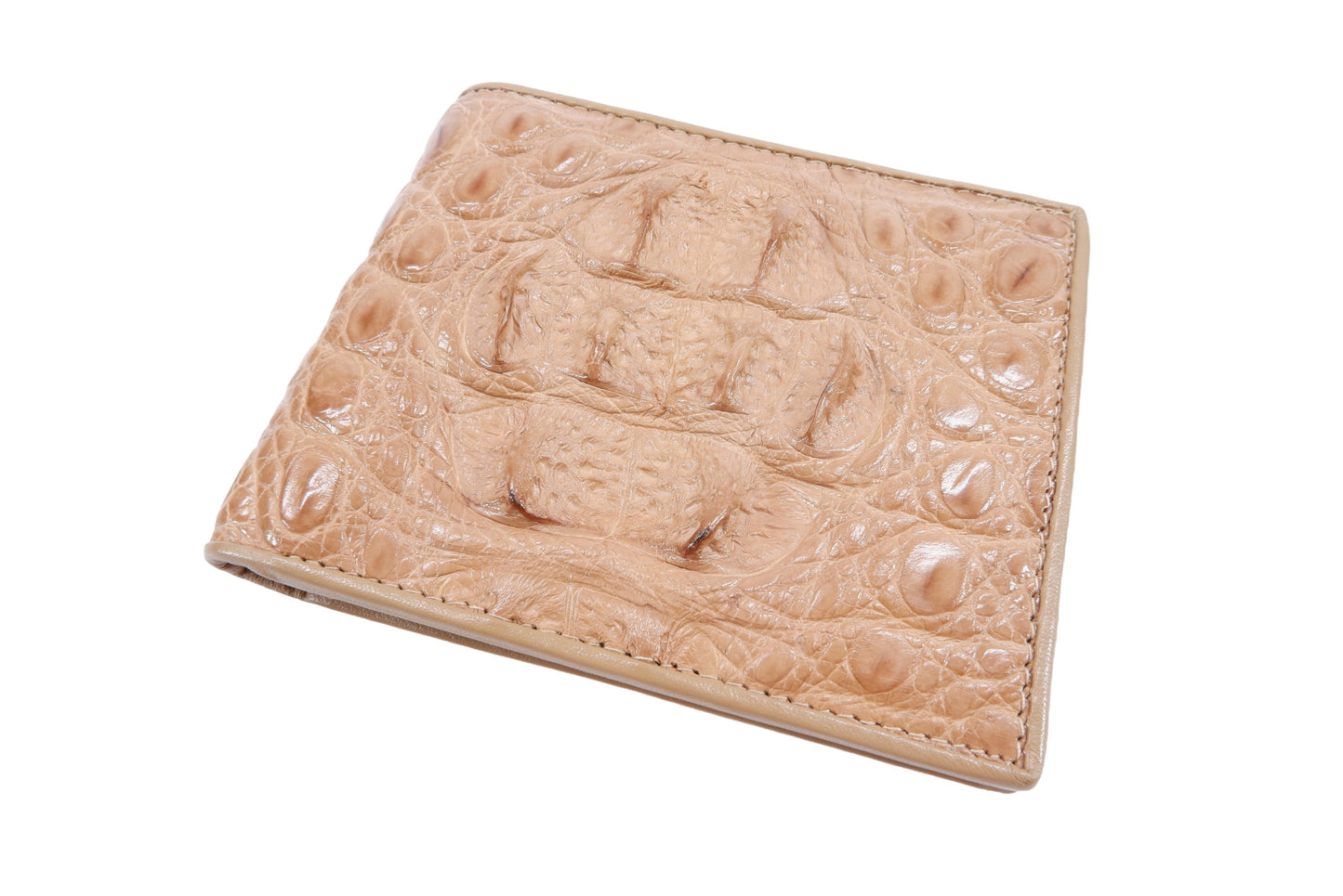 Genuine Caiman Crocodile Head Bump Skin Leather Bifold Wallet