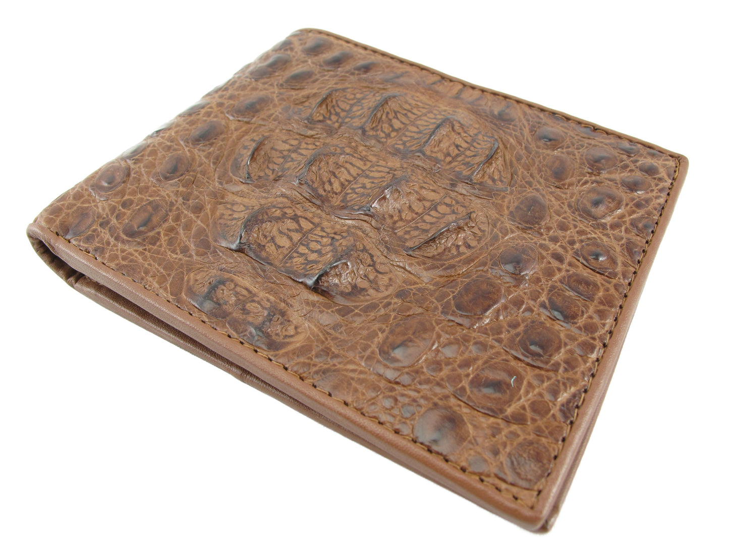 Genuine Caiman Crocodile Head Bump Skin Leather Bifold Wallet