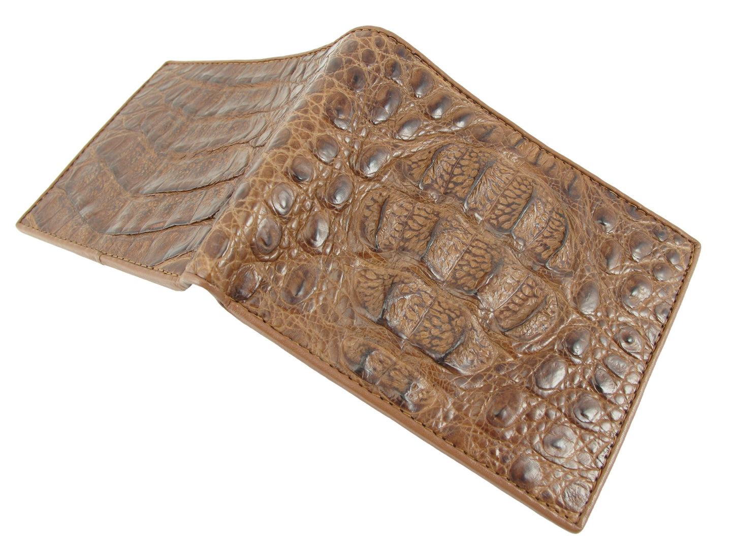 Genuine Caiman Crocodile Head Bump Skin Leather Bifold Wallet