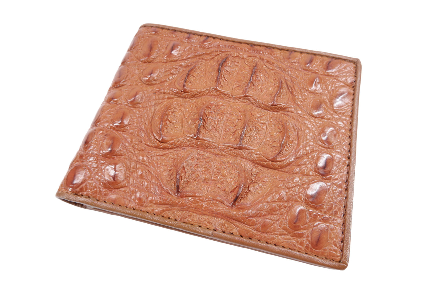 Genuine Caiman Crocodile Head Bump Skin Leather Bifold Wallet