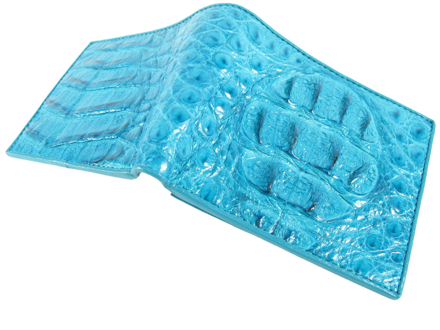 Genuine Caiman Crocodile Head Bump Skin Leather Bifold Wallet