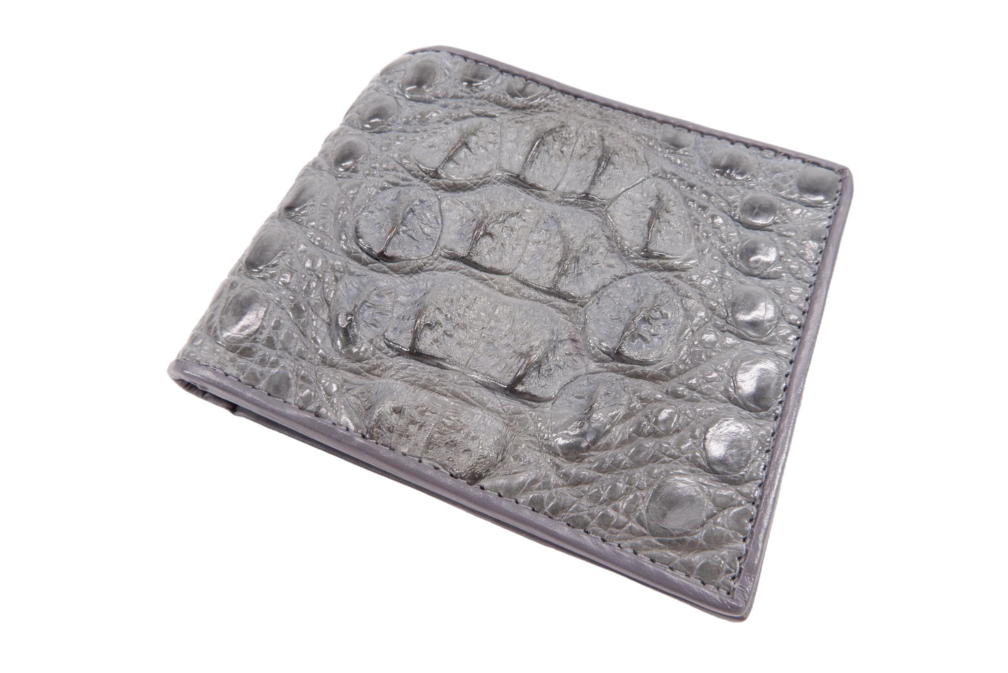 Genuine Caiman Crocodile Head Bump Skin Leather Bifold Wallet