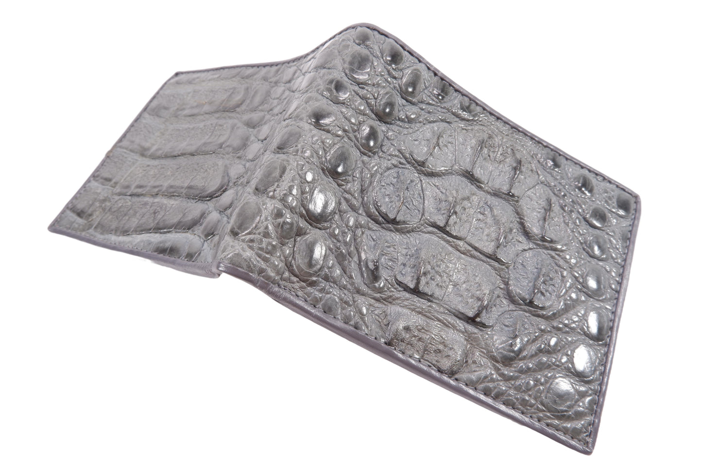 Genuine Caiman Crocodile Head Bump Skin Leather Bifold Wallet