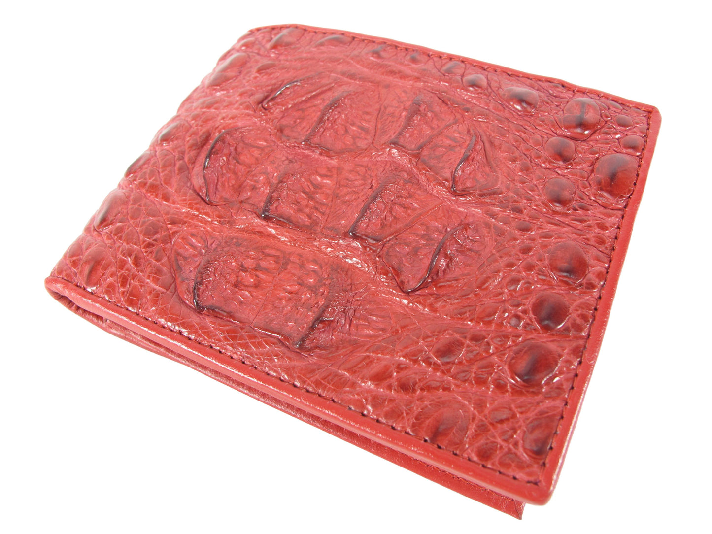 Genuine Caiman Crocodile Head Bump Skin Leather Bifold Wallet