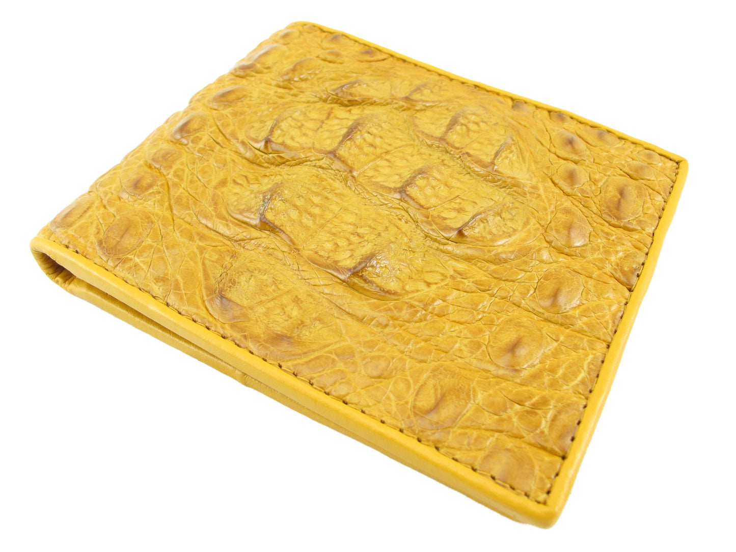 Genuine Caiman Crocodile Head Bump Skin Leather Bifold Wallet