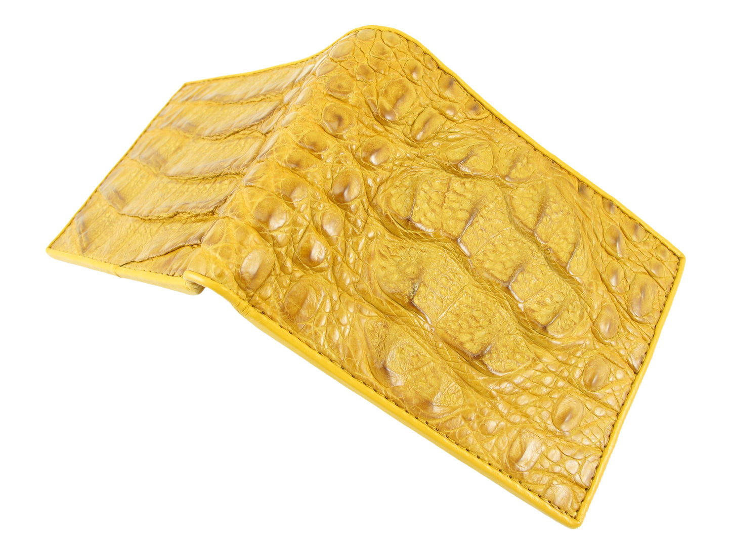 Genuine Caiman Crocodile Head Bump Skin Leather Bifold Wallet