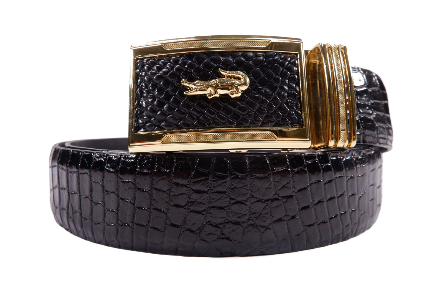 Genuine Crocodile Belly Skin Leather Auto Locking Luxury Men's Belt
