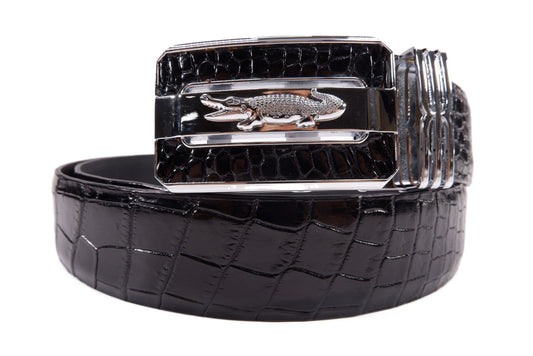 Genuine Crocodile Belly Skin Leather Auto Locking Luxury Men's Belt