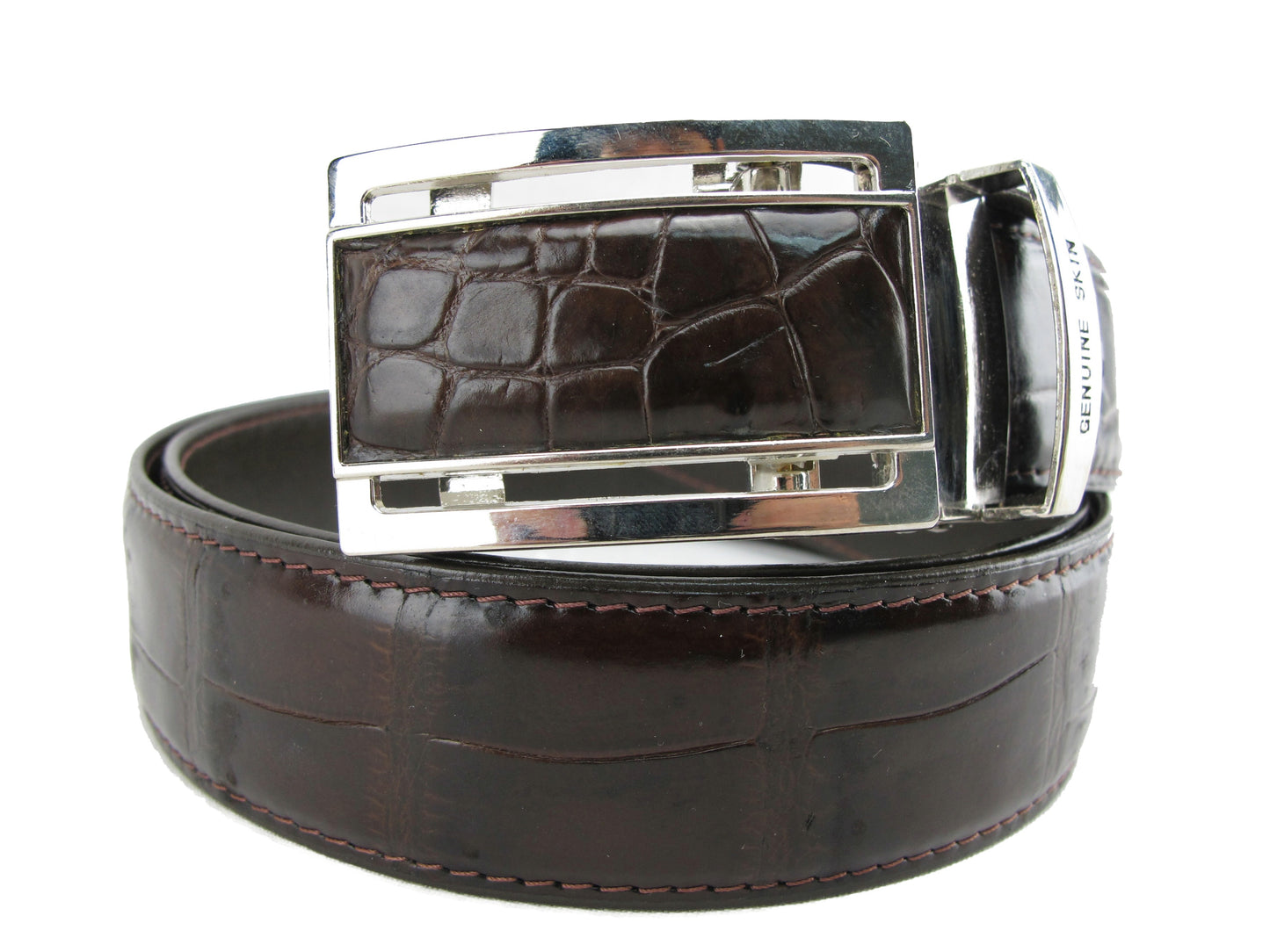 Genuine Crocodile Belly Skin Leather Auto Locking Luxury Men's Belt
