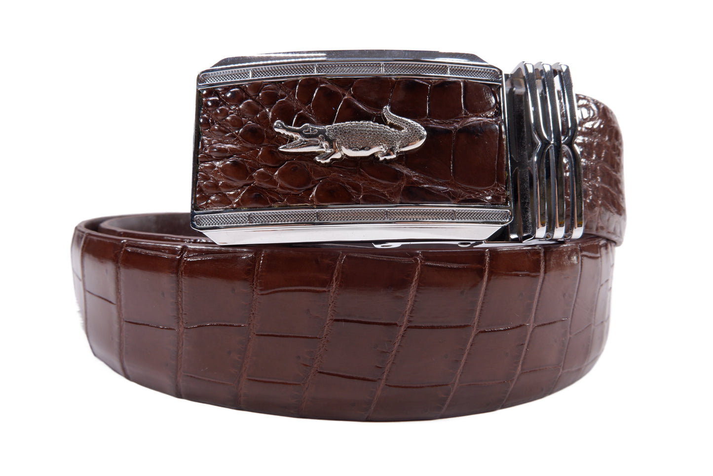 Genuine Crocodile Belly Skin Leather Auto Locking Luxury Men's Belt