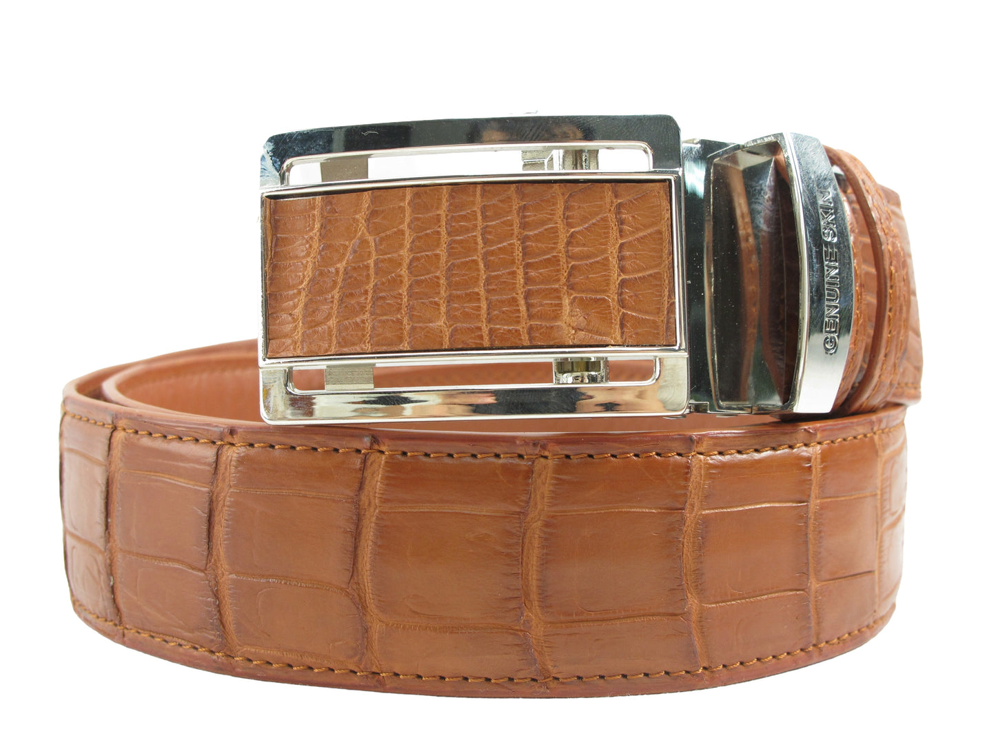 Genuine Crocodile Belly Skin Leather Auto Locking Luxury Men's Belt