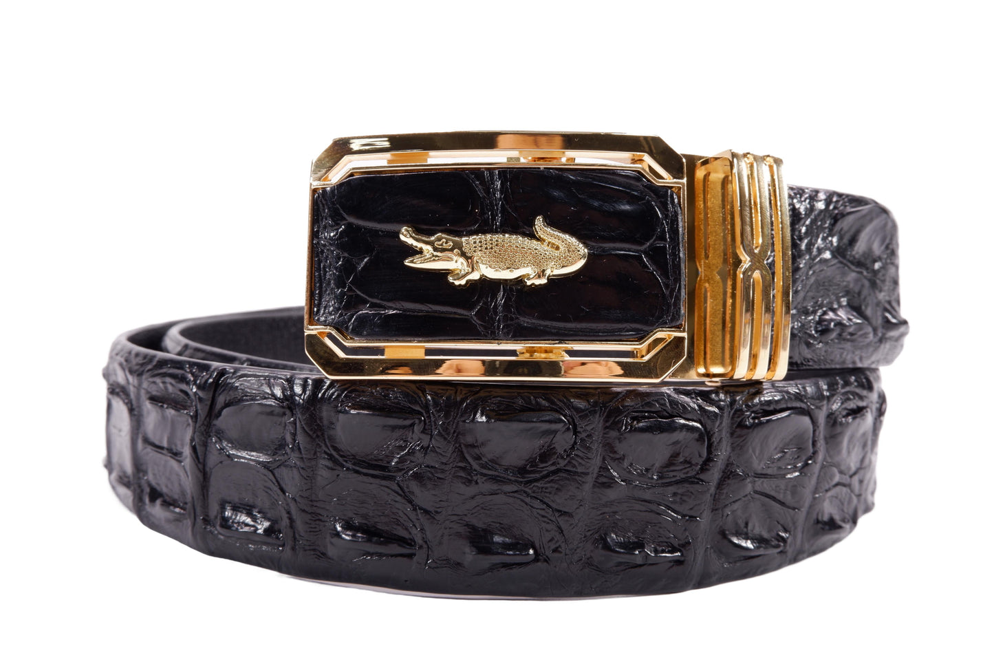 Genuine Crocodile Double Backbone Skin Leather Auto Locking Men's Belt