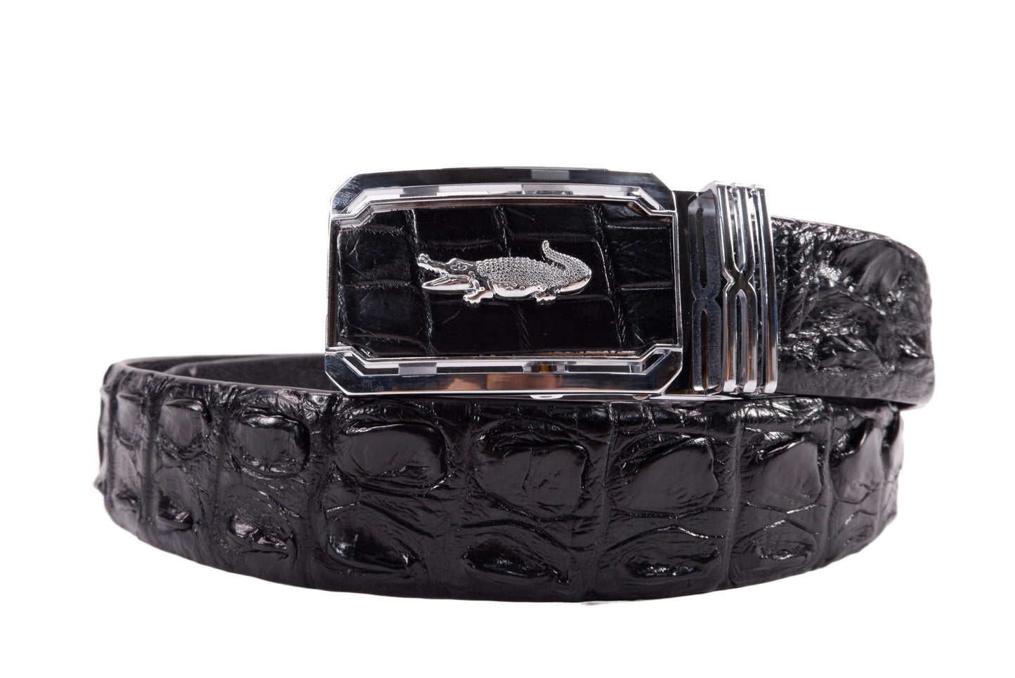 Genuine Crocodile Double Backbone Skin Leather Auto Locking Men's Belt