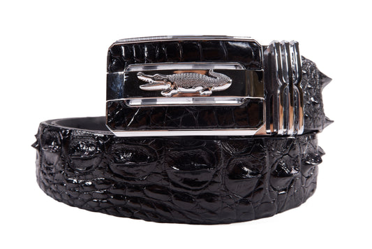 Genuine Crocodile Double Backbone Skin Leather Auto Locking Men's Belt